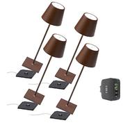 [AmazonExclusive] Zafferano Set 4x lampes portables Poldina Pro, chargeur quadruple USB Aiino pour charger lampe/smartphone en simultané, LED tactile réglable, base de charge à contact, H38cm - Corten