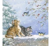 AMB Serviettes en Papier Lunch/Party / Fest Ca. Lot de 33 x 33 cm - Watching Birds - Kit de Noël - Automne - Hiver - Noël - Idéal comme Cadeau et Table décorative.