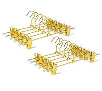 Amber Home Cintre en métal doré Brillant, Porte Vetement pour Pantalons et Jupes avec Clips réglables et Crochet pivotant