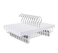 Amber Home Lot de 10 Cintres en Bois Blanc 35.5cm, pour Pantalons Jupes Chaussettes sous-Vêtements, Cintre Antidérapants avec Pinces (Doré 10)