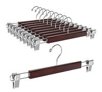 Amber Home Lot de 10 cintres en bois de noyer massif de 36 cm pour pantalons, jupes et pantalons avec 2 clips antirouille réglables (noyer)