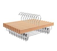 Amber Home Lot de 10 Cintres en Bois Naturelle 35.5cm, pour Pantalons Jupes Chaussettes sous-Vêtements, Cintre Antidérapants avec Pinces