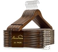 Amber Home Lot de 20 Cintres en Bois Antique 44.5cm, Robustes et Lisses, Retro Cintre pour T-Shirts Costumes Chemise Manteaux Robe, avec Encoches et Barre