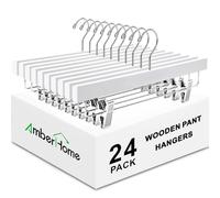 Amber Home Lot de 24 cintres en Bois Blanc pour Pantalons, Jupes, Pantalons en Bois Massif avec 2 Clips réglables, cintres pour Pantalons, Jeans, Shorts (Blanc, Lot de 24)