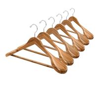 Amber Home Lot de 6 cintres en bambou naturel à épaules larges avec barre pour pantalons, vêtements lourds