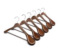 Amber Home Lot de 6 cintres en Bois de Noyer à épaules Larges avec Barre antidérapante pour Pantalons, Vestes en Bois Massif avec Finition Lisse pour Pulls, Pantalons, vêtements Lourds (Noyer)