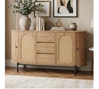 AMBIANCE Buffet Oval - 140x38x77.5cm - 2 Portes en Cannage Rotin & 2 Portes Coulissantes - Style Vintage - Sideboard Bois et Métal