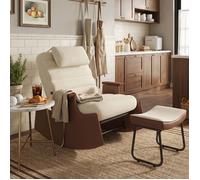 AMBIANCE - Fauteuil à Bascule en Beige - avec Tabouret Assorti - Dossier Réglable (3 Positions) - Confort Premium - Velours
