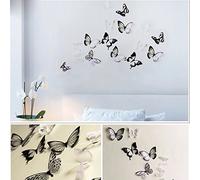 Ambiance Sticker 3D Papillons Stickers Décoration Papillon Autocollants Muraux pour Maison Pièce - Pack of 18 Pièces Translucides Noir et Blanc Papillon