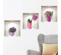 Ambiance Sticker adhésifs 3D | Sticker Mural Autocollant effet 3D tulipes, orchidées et agapanthus - Chambre - 3D - Déco Salon - Autocollants muraux Trompe l'oeil | 40x120cm