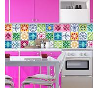 Ambiance Sticker Adhésifs Carrelages Autocollant Couleur Cartagena Carreaux de Ciment Carrelage Sticker Mural Salle de Bain et Cuisine | 24 Pièces de 10 x 10 cm