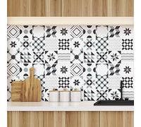 Ambiance Sticker Adhésifs Carrelages Autocollant Géométriques Nuance de Gris Carreaux de Ciment Carrelage Sticker Mural Salle de Bain et Cuisine | 60 Pièces de 15 x 15 cm