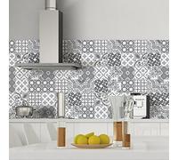 Ambiance Sticker Adhésifs Carrelages Autocollant Nuances de Gris Monte-Carlo Carreaux de Ciment Carrelage Sticker Mural Salle de Bain et Cuisine | 9 Pièces de 20 x 20 cm