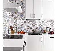 Ambiance Sticker Adhésifs Carrelages Autocollant Ornements Sobres Carreaux de Ciment Carrelage Sticker Mural Salle de Bain et Cuisine | 24 Pièces de 10 x 10 cm