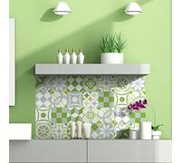 Ambiance Sticker Adhésifs Carrelages Autocollant Ornements Verdoyant Carreaux de Ciment Carrelage Sticker Mural Salle de Bain et Cuisine | 24 Pièces de 20 x 20 cm
