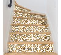 Ambiance Sticker Adhésifs Escalier Carrelages Contremarche Bois Design Blanc Sticker Autocollant Pour Escalier Carreaux de Ciment - 2 bandes de 16 x 112 cm