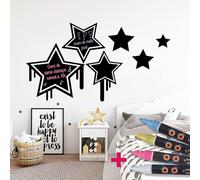 Autocollants tableau noir – autocollants muraux effaçables – ÉTOILES GRAFFITI + 4 CRAIES LIQUIDES – 85 x 105 cm