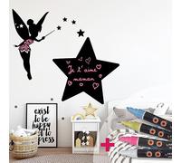 Ambiance Sticker Ardoise Tableau Noir - Stickers Muraux Adhésif Effaçable - Fée Rêveuse - H95 x L105 cm + 4 Craies Liquides