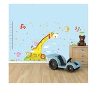 Ambiance Sticker Autocollant de Toise Adhésive Girafe et les Animaux d'Afrique pour Décoration Murale de Chambre d'Enfant - 2 Planches de H90 x L60 cm