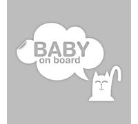 Ambiance Sticker Autocollant de Voiture Vitres Auto Bébé à Bord Chat et Nuage Blanc - H15 x L20 cm
