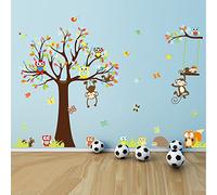 Ambiance Sticker Autocollant Muraux Décoration Adhésifs Arbre Les Petits Singes sur Les Arbres Sticker Murale pour Bébé, Chambre d'enfant et Salon - 4 Planches de H30 x L90 cm