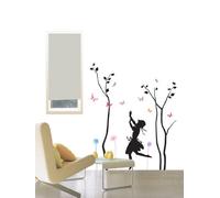 Ambiance Sticker Autocollant Muraux Décoration Adhésifs Arbre Petite Fille et Papillons Sticker Murale pour Bébé, Chambre d'enfant et Salon - H50 x L70 cm