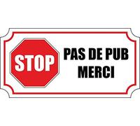 Ambiance Sticker autocollant signalétique, pas de pub, 4 x 8 cm | Autocollant plastifié résistant eau et rayures, sans perçage, notice de pose incluse, usage intérieur/extérieur