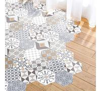 Ambiance Sticker Carreaux de Ciment pour Sol, Azulejos avec Laminat Protection en Plastique Anti-Dérapant, Stickers Adhésifs Carrelages Hexagones Résistant à l'eau - Juliana - 10 Pieces de 20x18cm