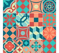 Ambiance Sticker Crédence Cuisine, Vintage Coloré, Lot de 16, 15x15 cm | Crédence adhésive, résistant à l'eau, vinyle adhésif, adhésif pour meuble, déco salle de bain, ciment, adhésif mural, zellige