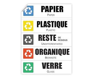 Ambiance Sticker Étiquettes Autocollant en PVC - Poubelle de Recyclage Souple Imperméable Lavable pour la Gestion des Sélectif Déchets Adhesif - 5 Étiquettes de 15 x 4 cm