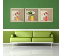 Ambiance Sticker Muraux Design, 3D Fleurs Rouge et Blanc Effet Vinyle Adhésifs Muraux, Peintures Murales Décoration Murale pour Chambre à Coucher, Cuisine, Bureau - Lot de 3 Pièces de 30 x 30 cm