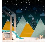 Stickers muraux pour enfants – Immense sticker mural représentant les montagnes scandinaves (massif de ZISKA) + 100 étoiles phosphorescentes – 120 x 180 cm