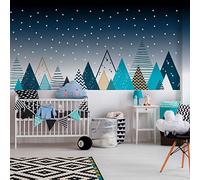 Stickers muraux pour enfants – Immense sticker mural « Montagnes scandinaves – Massif de Tipika » + 100 étoiles phosphorescentes – 120 x 200 cm