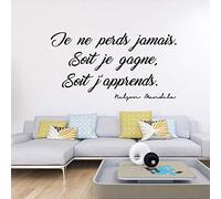 Ambiance Sticker Muraux Famille Wall Art Sticker Citation Home Decor Adhesif "Je ne perds jamais. Soit je gagne, soit j’apprends - Nelson Mandela" - H30 x L55 cm, Noir