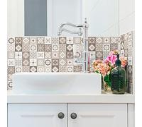 Ambiance Sticker Pack de 6 Stickers Adhésifs Frises Carrelages - Autocollant Frises Carreaux de Ciment - Mosaïque Brudino Mural Salle de Bain, Cuisine - 6 Pièces de 20 x 120 cm