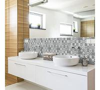 Ambiance Sticker Pack de 6 Stickers Adhésifs Frises Carrelages - Autocollant Frises Carreaux de Ciment - Mosaïque Roso Mural Salle de Bain, Cuisine - 6 Pièces de 20 x 120 cm