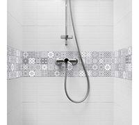 Ambiance Sticker Pack de 6 Stickers Adhésifs Frises Carrelages - Autocollant Frises Carreaux de Ciment - Mosaïque Nuance De Gris Lia Mural Salle de Bain, Cuisine - 6 Pièces de 5 x 30 cm