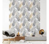 Ambiance Sticker Papier Peint Intissé Pré-encollé Rouleau Wallpaper Feuilles de Palmier Chic Adhésif Décorative - 1 Roulle de H300 x L60 cm