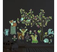 Ambiance Sticker Phosphorescent Lumineux Autocollant Mural Plafond Enfant Fluorescent Animaux en Forêt d'Automne - H70 x L95 cm