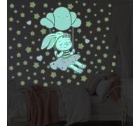 Ambiance Sticker Phosphorescent Lumineux Autocollant Mural Plafond Enfant Fluorescent Lapine sur le Nuage Balançoire - H160 x L110 cm