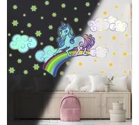 Autocollant lumineux – Licorne sur arc-en-ciel – Autocollant fluorescent pour mur ou plafond pour enfants – 110 x 145 cm