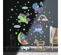 Ambiance Sticker Phosphorescent Lumineux Autocollant Mural Plafond Enfant Fluorescent Licornes dans les Étoiles - H95 x L60 cm