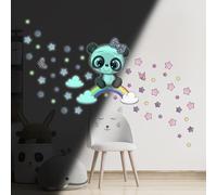 Ambiance Sticker Phosphorescent Lumineux Autocollant Mural Plafond Enfant Fluorescent Panda sur Arc-en-Ciel - H95 x L90 cm