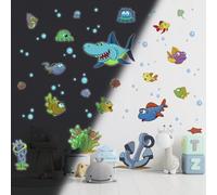 Ambiance Sticker Phosphorescent Lumineux Autocollant Mural Plafond Enfant Fluorescent Poissons Marins et Requin - H80 x L50 cm