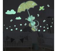Ambiance Sticker Phosphorescent Lumineux Autocollant Mural Plafond Enfant Fluorescent Souris en Parapluie - H130 x L80 cm