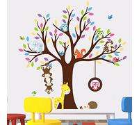 Ambiance Sticker Stickers Adhésifs Enfants Autocollant Géant Arbre et Animaux Décoration Murale Chambre Enfants - 2 Planches de H90 x L30 cm