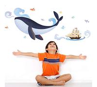 Ambiance Sticker Stickers adhésifs Enfants, Sticker Autocollant Baleine et Bateau Pirate - Décoration murale chambre enfants, 1 planches de 70 x 50 cm AMB-20017 Multicolore