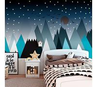 Stickers muraux pour enfants – Grand sticker mural « Montagnes scandinaves » (Parka) + 100 étoiles phosphorescentes – 100 x 150 cm