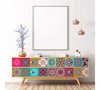 Ambiance Stickers Adhésif Meuble - Carreaux de Ciment Sticker Autocollant Carrelage Décoration pour Tables Armoires Commodes Étagères | Meuble Coralina | 24 Sticker Tiles de 10x10 cm
