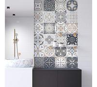 Ambiance Stickers Muraux Carrelage Adhésif, Orfeo, Lot de 9, 15x15 cm | Vinyle adhésif, anti-rayure, film autocollant meuble, stickers muraux, stickers frigo, panneau mural salle de bain, ciment